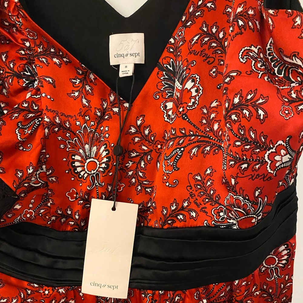 NWT Cinq à Sept Silk Petra Midi Slip Dress in Vermillion - Picture 8 of 11